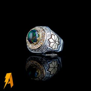 انگشتر نقره اوپال معدنی اتیشی مشکی کد ۱۵۷۲