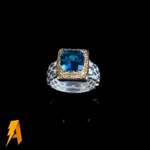 انگشتر نقره طرح رولکسی توپاز معدنی ابی کد۹۷۳۱