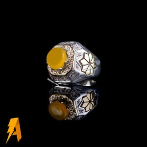 انگشتر نقره مردانه با عقیق زرد و دعای شرف کد ۵۶۹۴