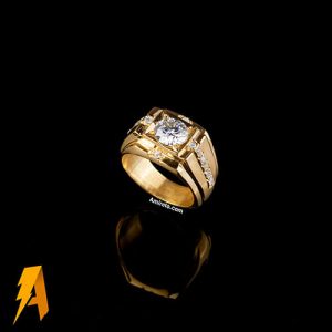 انگشتر نقره موزانایت (الماس روسی) ابکاری طلایی کد ۵۵۳۳