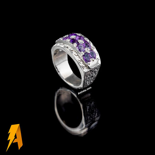 حلقه آمیتیست طبیعی قلمزنی کد 5942 - Image 3