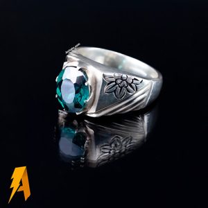 انگشتر توپاز سبز قلم زنی کد ۵۷۶۴