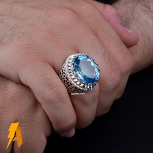 انگشتر توپاز معدنی آبی کد۶۴۱۷