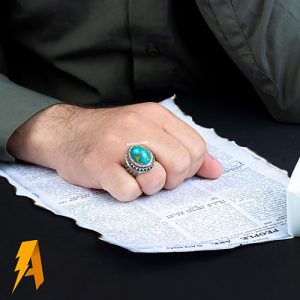 انگشتر دستساز نقره حصیری فیروزه نیشابوری کد ۵۱۴۶