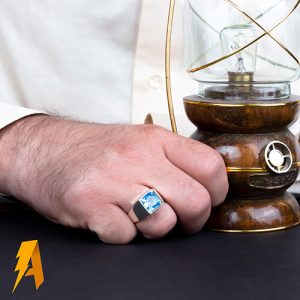 انگشتر نقره توپاز ابی معدنی اسپرت کد ۶۶۷۶