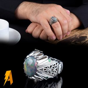 انگشتر دستساز نقره اوپال مشکی کد ۶۹۵۵