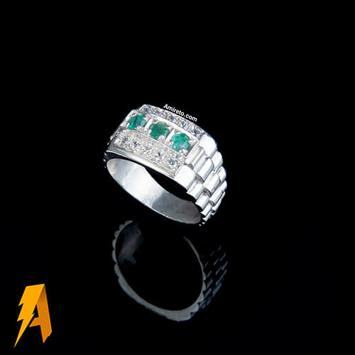 انگشتر دستساز نقره زمرد معدنی زامبیا با مخراج الماس معدنی افریقایی کد 8891 - Image 3