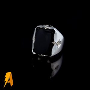 انگشتر نقره عقیق مشکی مخراج الماس  کد۶۱۸۷