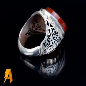 انگشتره دستساز نقره عقیق یمنی سرخ مدل شبکه اینه کد ۸۳۱۶