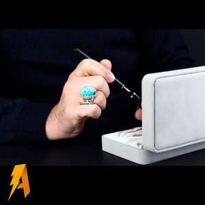 انگشتر نقره فیروزه نیشابوری و مخراج الماس طبیعی افریقایی کد ۵۳۲۵