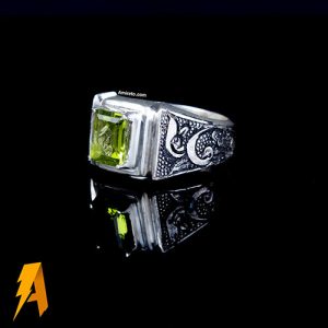 انگشتر دستساز نقره قلمزنی زبرجد معدنی افریقایی کد ۲۷۷۸