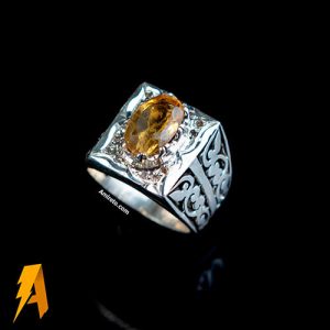 انگشتر دستساز نقره سیترین معدنی مخراج الماس معدنی کد ۵۹۸۵