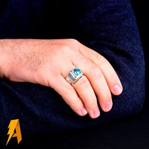 انگشتر دستساز نقره توپاز ابی معدنی اسپرت کد ۴۸۴۱