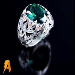 انگشتر نقره مردانه توپاز سبز معدنی  کد۹۱۱۳