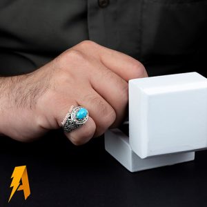 انگشتر فیروزه نیشابوری دست ساز نقره مردانه کد ۵۸۴۴