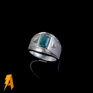 انگشتر نقره زمرد معدنی زامبیا با الماس طبیعی افریقایی کد ۵۴۳۸