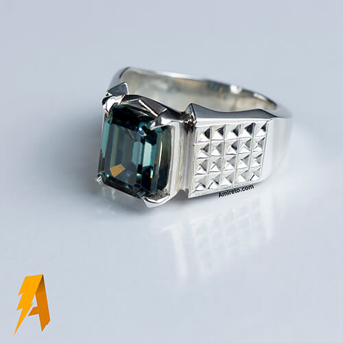 انگشتر نقره موزانایت مردانه کد 6385 - Image 2