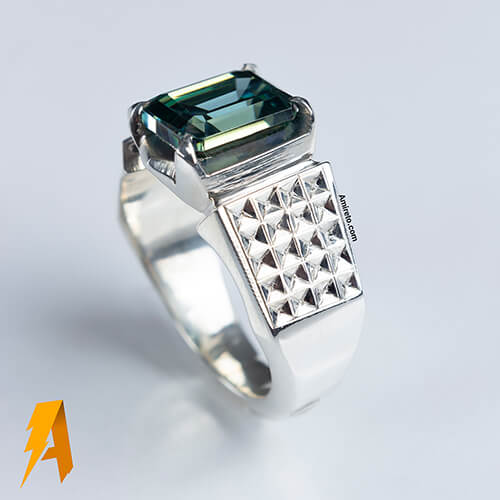 انگشتر نقره موزانایت مردانه کد 6385 - Image 3
