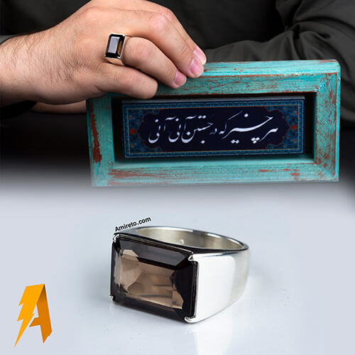 انگشتر مردانه نقره کوارتز مشکی معدنی کد 1516