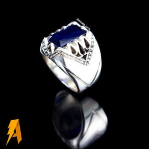 انگشتره دستساز مردانه نقره یاقوت کبود افریقایی معدنی چهارگوش لوکس کد۲۱۹۵