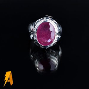 انگشتره دستساز نقره مردانه یاقوت سرخ معدنی مدل دو اشک کد ۵۵۱۸