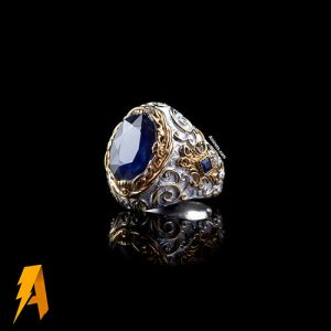 انگشتر نقره یاقوت کبود معدنی افریقایی کد ۶۲۱۴