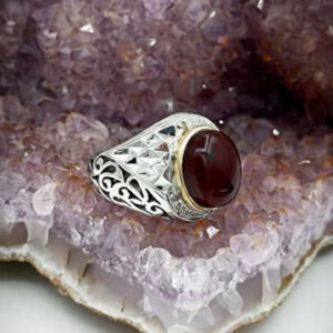 انگشتر نقره مردانه دست‌ساز عقیق یمنی کد ۱۱۴۱۰