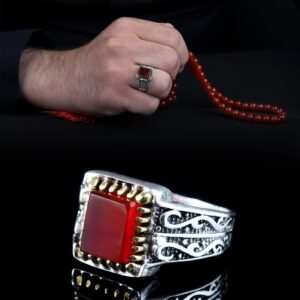 انگشتر عقیق یمنی سرخ طبیعی کد ۱۱۴۵۹