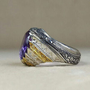 انگشتر نقره مردانه آمیتیست کد ۱۱۴۹۰