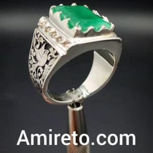انگشتر نقره مردانه دست‌ساز زمرد زامبیا آفریقایی مخراج الماس طبیعی کد ۱۱۴۱۵