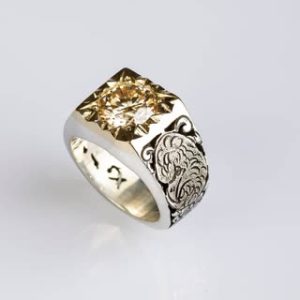 انگشتر مردانه موزانایت روسی با قلمزنی نفیس کد ۱۱۴۲۶