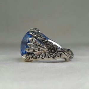 انگشتر نقره مردانه دستساز توپاز لندن مخراج الماس آفریقایی کد ۱۱۴۹۹