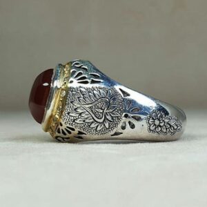 انگشتر عقیق یمنی نقره مردانه مخراج الماس طبیعی کد ۱۱۵۰۲