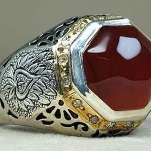 خرید انگشتر نقره مردانه دستساز عقیق یمنی مخراج الماس طبیعی