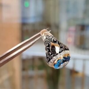 انگشتر نقره مردانه دستساز توپاز لندن مخراج الماس آفریقایی کد ۱۱۵۰۶