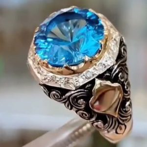 خرید انگشتر نقره مردانه دستساز توپاز لندن مخراج الماس آفریقایی