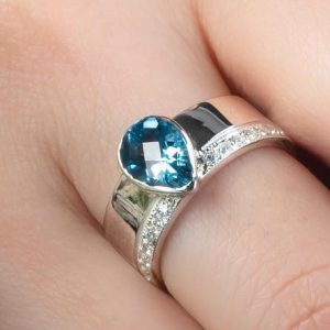 انگشتر نقره زنانه توپاز آبی لندن کد ۱۱۵۳۰