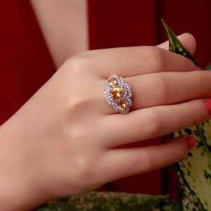 خرید انگشتر نقره زنانه سیترین طبیعی