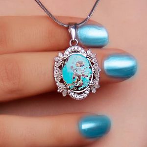 خرید گردنبند زنانه نقره فیروزه نیشابوری