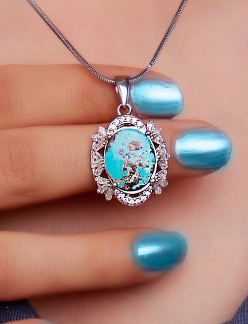 خرید گردنبند زنانه نقره فیروزه نیشابوری