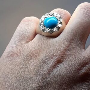 انگشتر فیروزه نیشابوری الماس طبیعی کد ۱۱۵۷۵