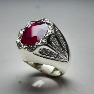 خرید انگشتر نقره مردانه دستساز یاقوت سرخ طبیعی
