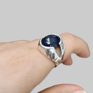 انگشتر نقره مردانه دستساز یاقوت کبود  طبیعی کد ۱۱۵۹۱