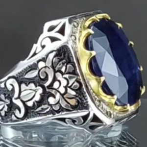 خرید انگشتر نقره مردانه دستساز یاقوت کبود طبیعی