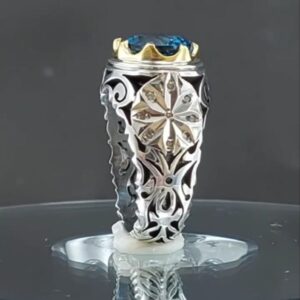 انگشتر توپاز اصلی ۱۶ الماس طبیعی کد ۱۱۶۰۸