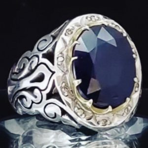 خرید انگشتر نقره مردانه دستساز یاقوت کبود آفریقایی