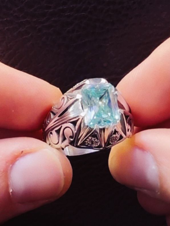 خرید انگشتر نقره مردانه دستساز موزانایت روسی