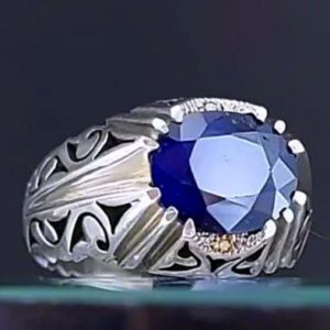 خرید انگشتر نقره مردانه دستساز یاقوت کبود آفریقایی