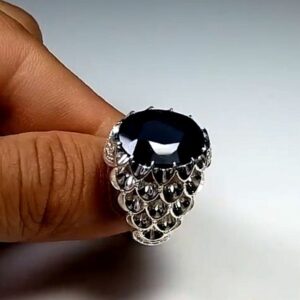 انگشتر نقره مردانه یاقوت کبود آفریقایی کد ۱۱۶۴۸