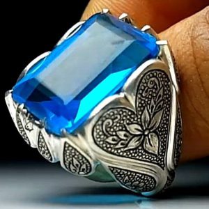 خرید انگشتر نقره مردانه دستساز توپاز سوئیس